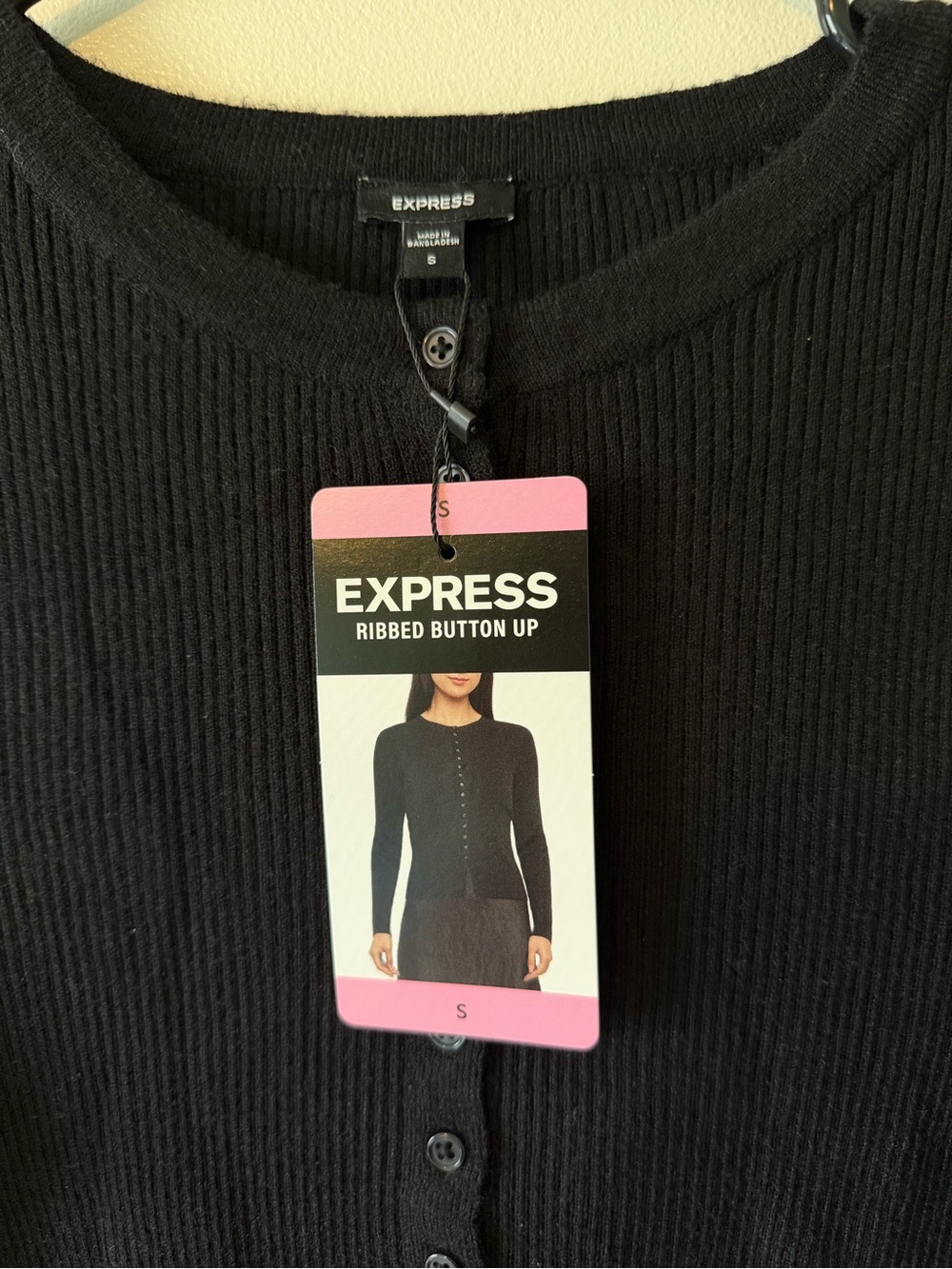 Express Black Ribbed Button-Up Cardigan - Picture 3 of 5